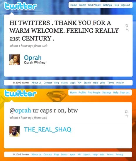 Oprah Winfrey's first tweet and one of the responses